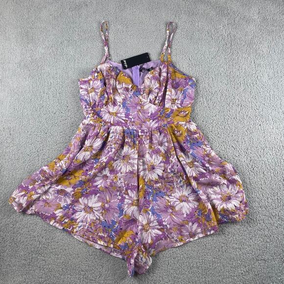 Nasty Gal Women's US 8 Purple Petite Floral Bust Detail Zip Up Playsuit - Picture 1 of 12